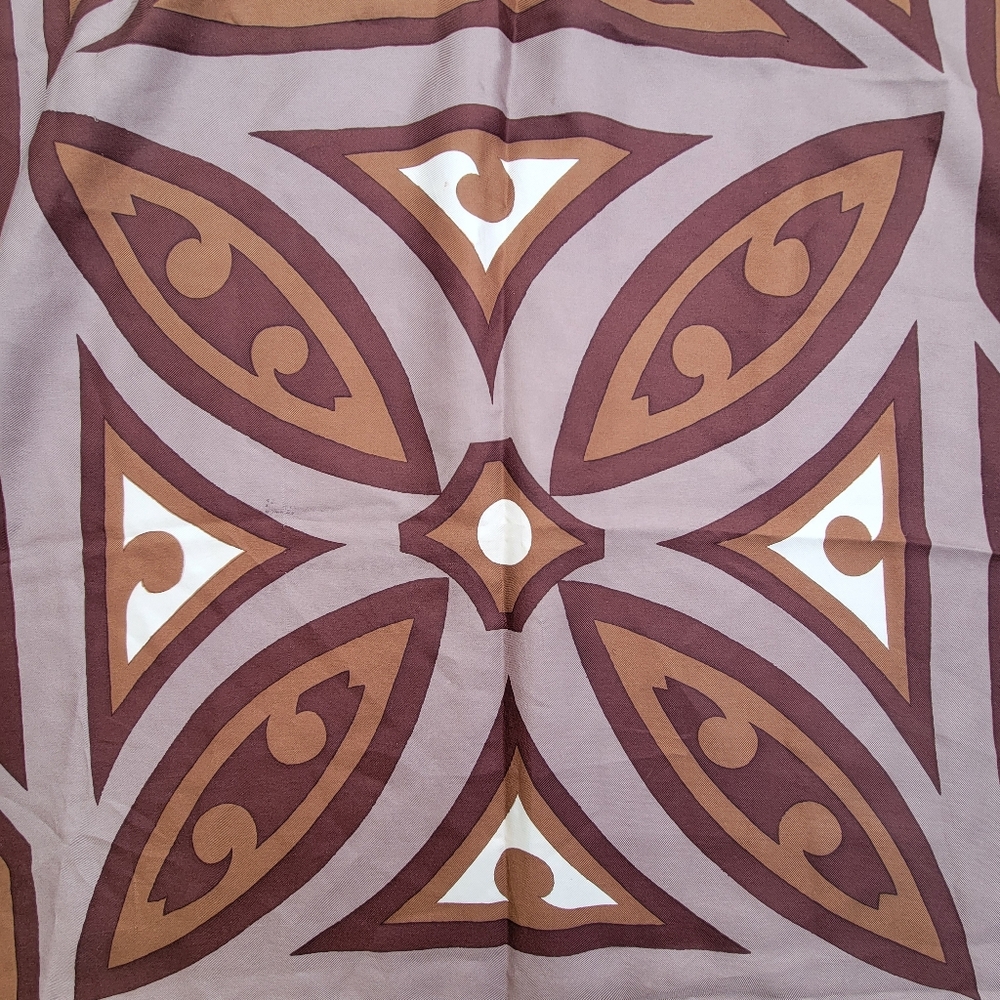 Vintage Christian Dior Brown &Tan Geometric Scarf Handrolled Edges 80s-90s - Picture 4 of 15